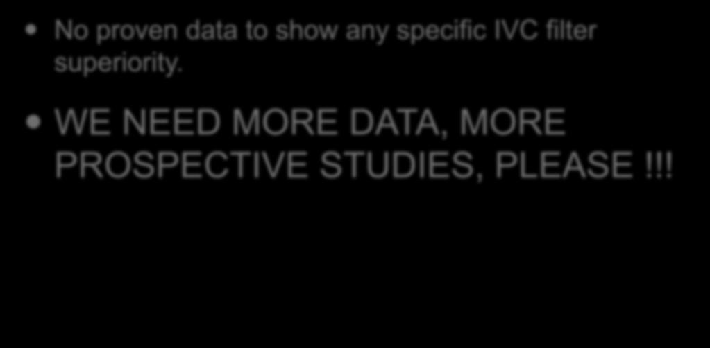 Conclusions: No proven data to show any specific IVC filter
