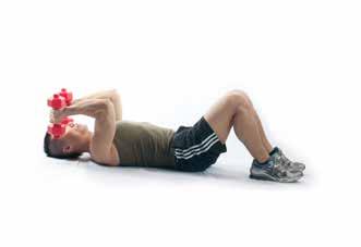 LYING DOWN TRICEP EXTNESIONS / 10-15 REPS Lie on the floor and lift barbells until your arms are