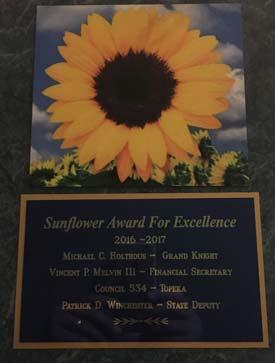 KANSAS SUNFLOWER AWARD FOR EXCELLENCE Council Award $100
