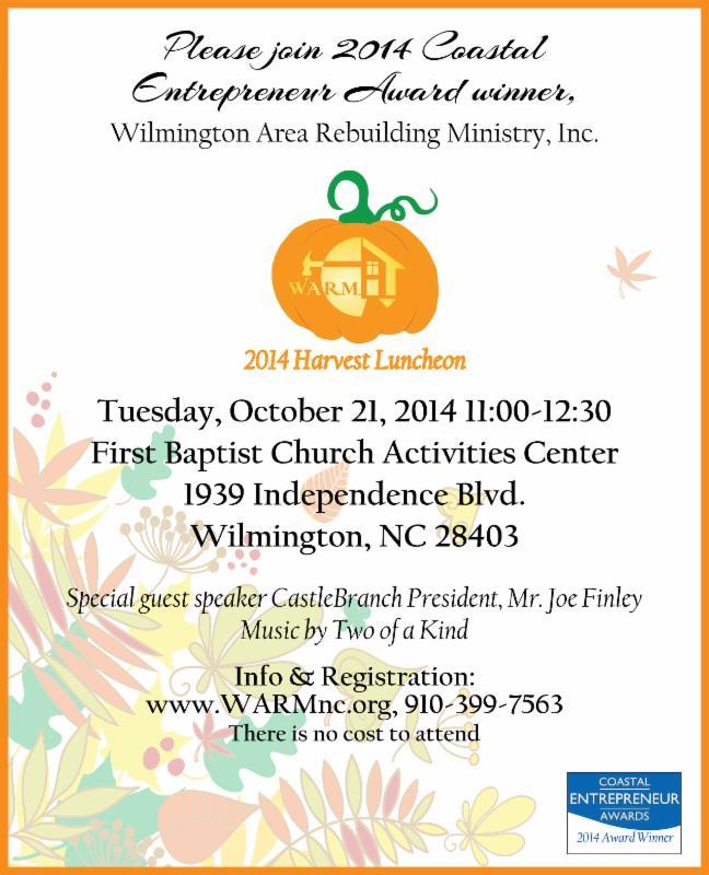 Don't wait, reserve your seat now! Join a Giving Club by 10/16/14 and you will be recognized at the event. Would your business benefit from exposure at this years' event? Email events@warmnc.