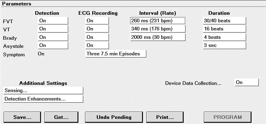5.3 Setting up automatic episode detection The automatic detection and ECG storage of FVT, VT, asystole, and brady episodes is turned on when you activate Device Data Collection.