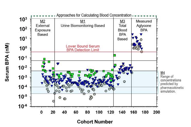 Convergence of Methods: Mean Serum BPA Concentrations are in the Sub pm range Exposure = 4x U.S. 95 th Percentile Fetal Blood Concentration are Lower than Maternal BPA Blood Concentrations Patterson TA, Twaddle NC, Roegge CS, Callicott RJ, Fisher JW, Doerge DR.