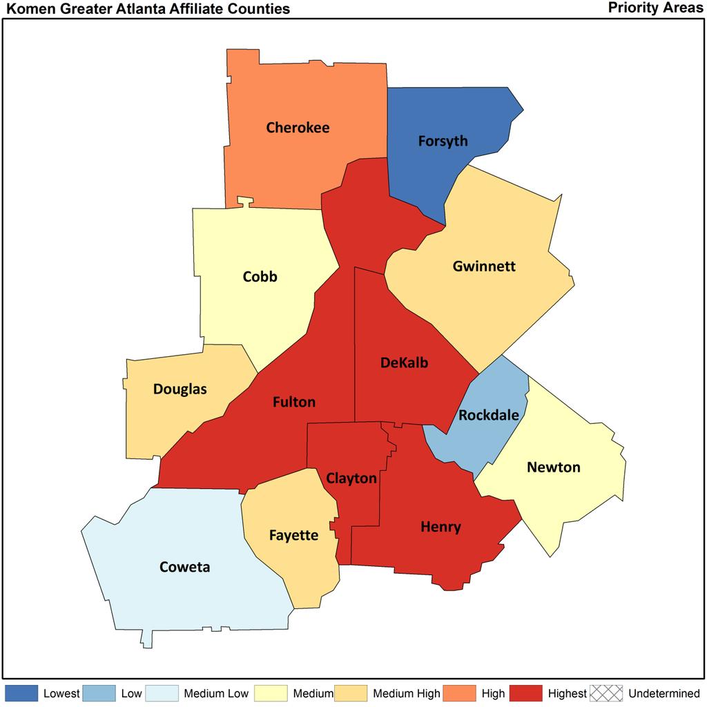 Map of Intervention Priority Areas Figure 2.1 shows a map of the intervention priorities for the counties in the service area.