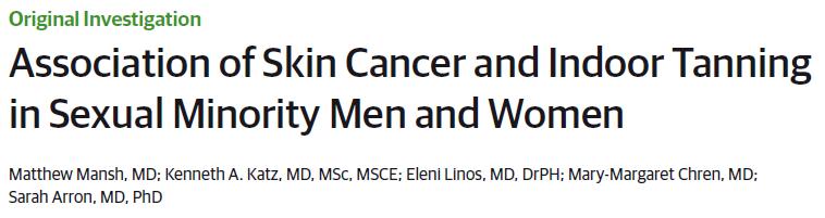 Compared with heterosexuals Sexual minority men skin cancer (4.3% vs 2.7%; 6.7% vs. 3.