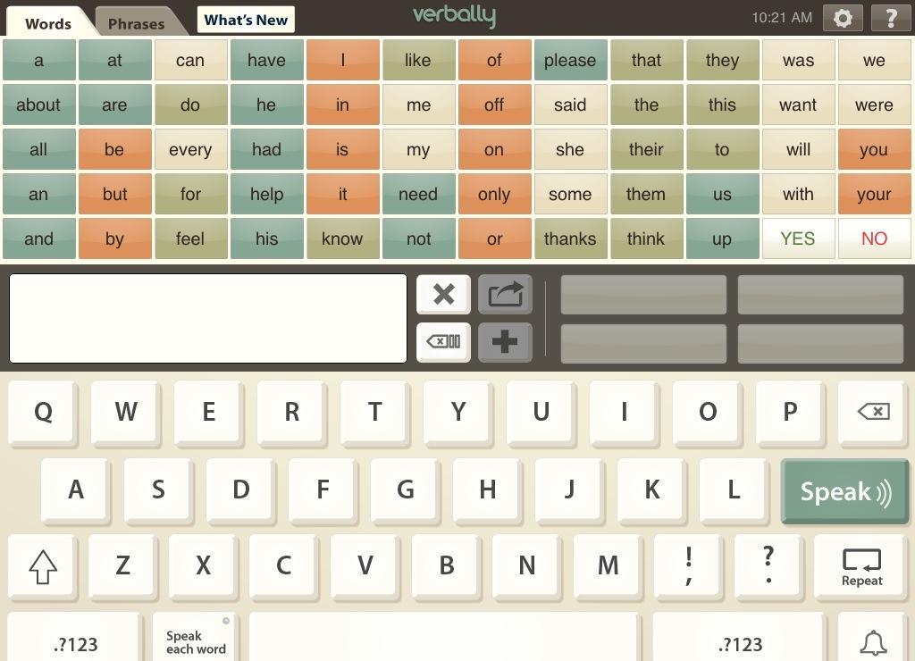 Verbally Core Words Grid offers over 50 essential words, which can save you over 50% of the taps required to input your sentences Core Phrases Grid offers a dozen common phrases