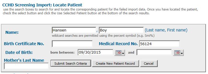 Step 3: Search for the correct patient record.