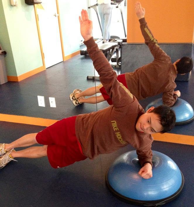 Exercise 3: Side Plank Muscles being worked: Obliques, Core muscles, Deltoids (Shoulders), Biceps Instructions: With the dome of the BOSU ball facing up, choose either left or right forearm and rest