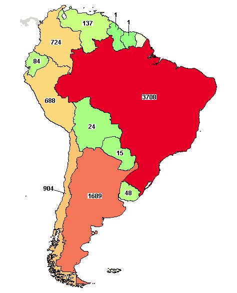 4%) Argentina 1689 Bolivia 24 Brazil 3708 (2.