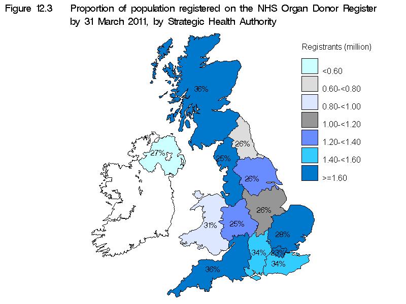 Those registered on the ODR come from all parts of the UK. Figure 12.