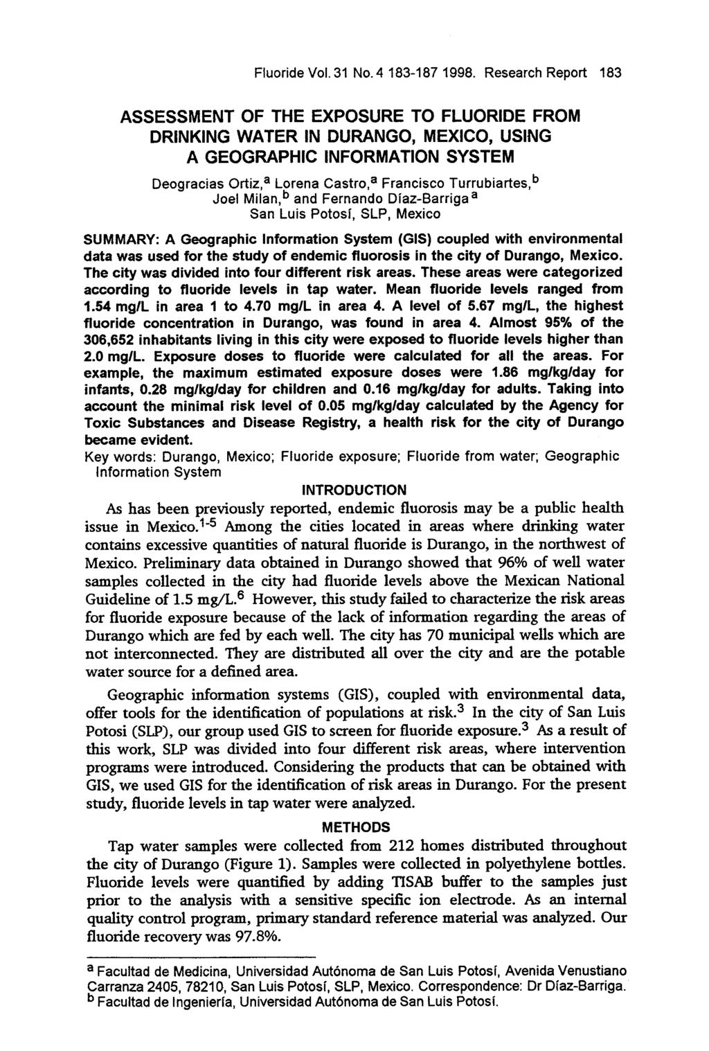 Fluoride Vol. 31 No.4 183-187 1998.