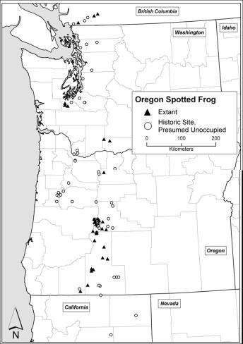 Distribution Oregon Spotted frog (R. Pretiosa) recently differentiated from Columbia Spotted frog (R.