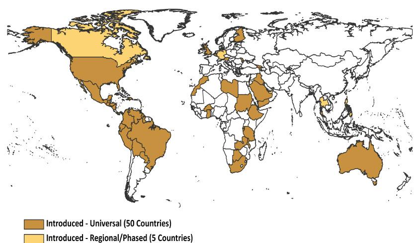Countries in Which Rotavirus Vaccine Has Been