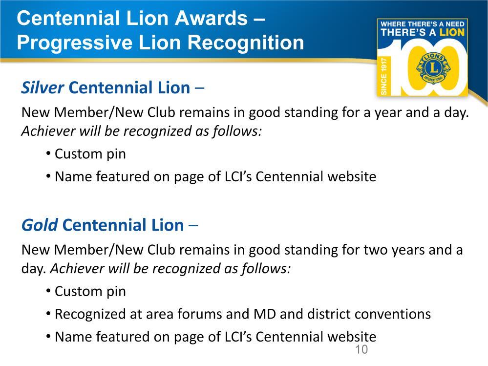And with each level earned, the recognition increases for Lions that help grow our association!