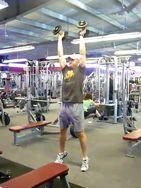 DB Push Press Hold dumbbells at shoulder level and stand with a slight bend in your