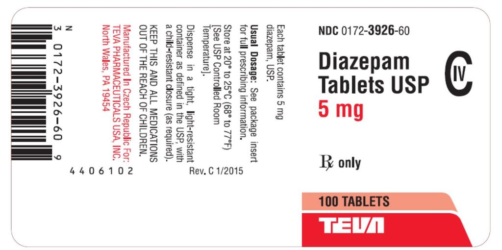 TEVA Package/Label Dis play Panel Diazepam Tablets USP 5 mg CIV 100s Label Text NDC
