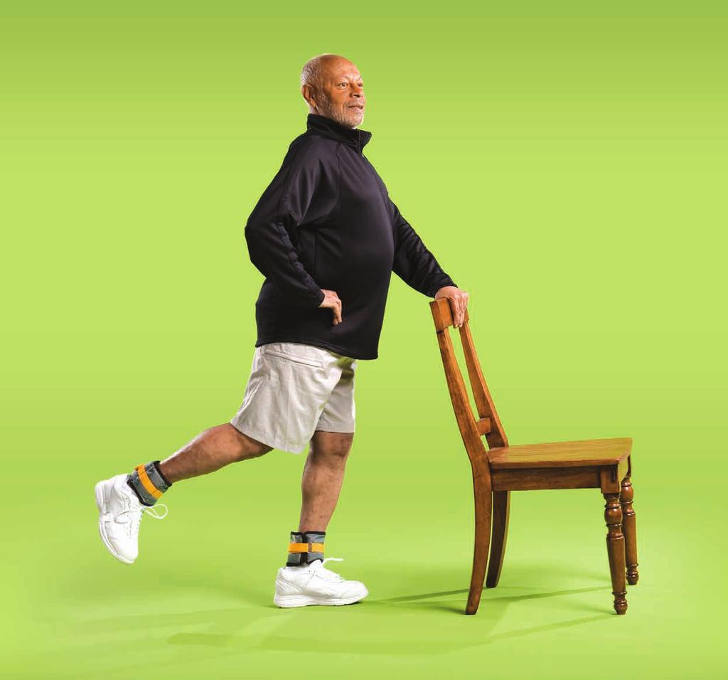 Back Leg Raise 1 Stand behind a sturdy chair, holding on for balance. 2 Slowly lift one leg straight back without bending your knee or pointing your toes. Try not to lean forward.