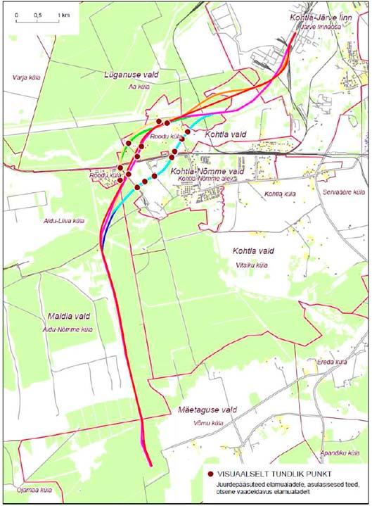Alternatiivide valik ja võrdlemine Näide Ojamaa kaevanduse põlevkivikonveieri asukohavaliku Ida-Viru maakonnaplaneeringu teemaplaneeringu KSH Ligikaudu 13 km pikkune põlevkivi transportimiseks