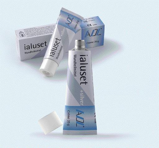 ialuset +silver Hyaluron creme with silver sulphate as wound remedy for acceleration of the wound healing Supports and epithelization Silver sulphate has an antibacterial effect and is therefore
