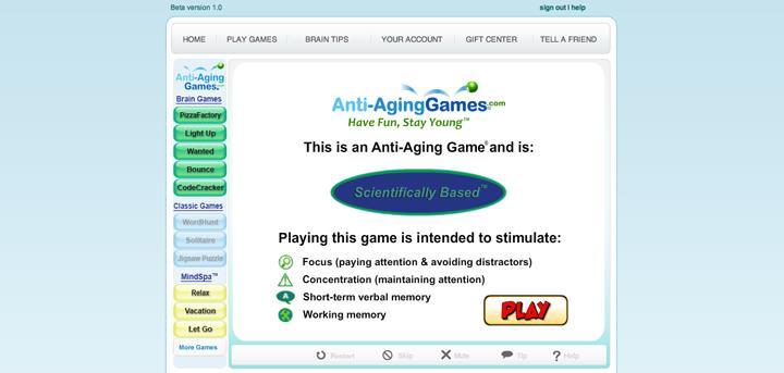 This screen shows you which skill sets are targeted for each brain game Green buttons are brain stimulation games Blue buttons are either classic