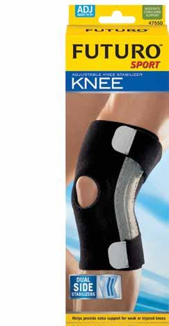 KNEE SUPPORTS Sport Knee Stabiliser STABILISING SPORT Use for: Sprains, Tendonitis, Arthritis Helps give extra support for weak or injured knees Double-sided stabilisers help provide medial and