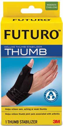 THUMB SUPPORTS Deluxe Thumb Stabiliser Black STABILISING Use for: Sprains, Arthritis, Repetitive Stress Injury Comfortable thumb sleeve and strap for customisable support Two removable stays for
