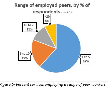 2.d.1. Peer Workforce Distribution: The services that employ peer workers (n=26) employ a workforce of 267 persons with a lived experience, or a mean of 10 workers perorganisation.