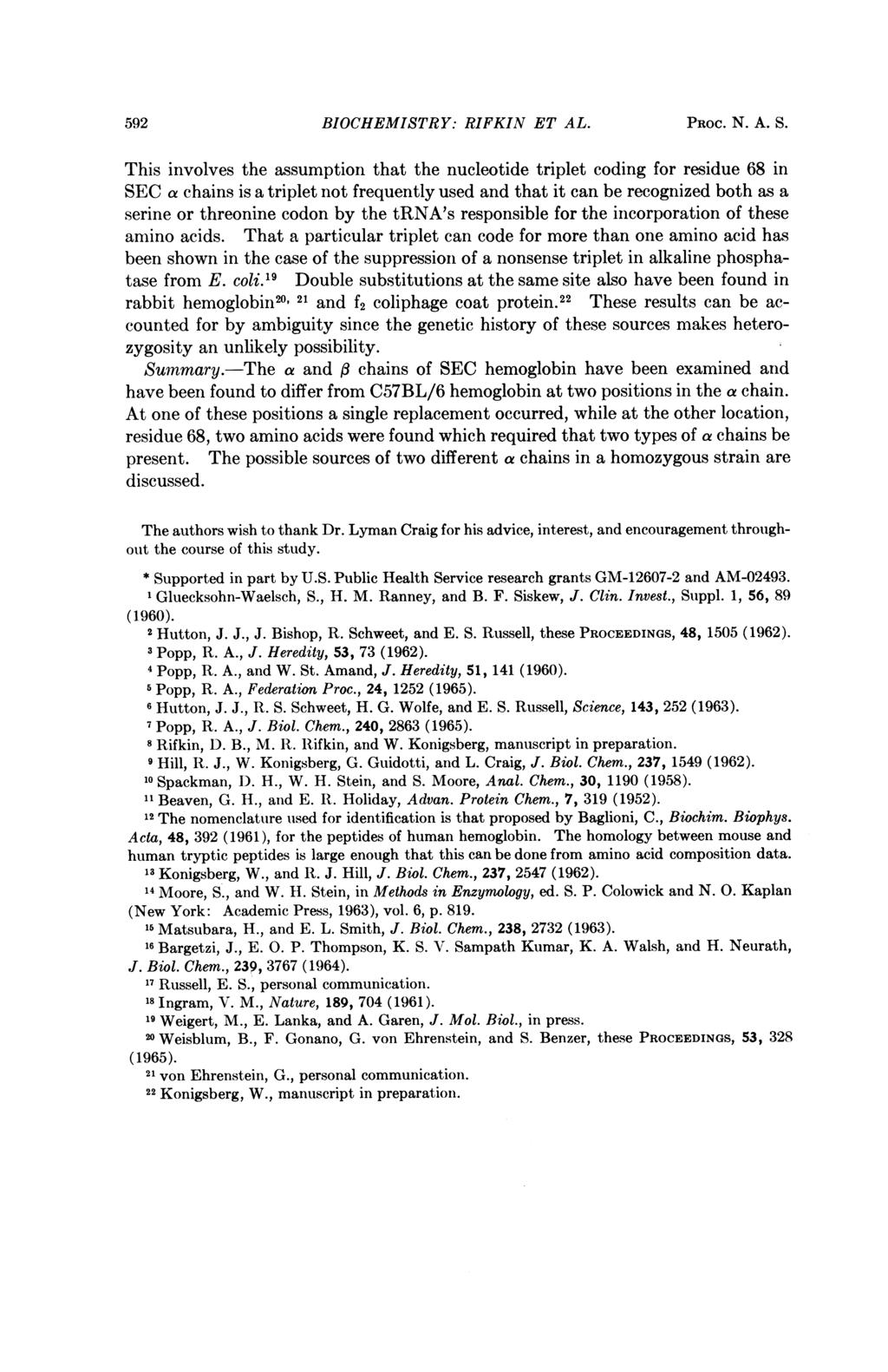 592 BIOCHEMISTRY: RIFKIN ET AL. PROC. N. A. S.