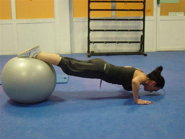 20 Press Up Pecs Triceps Anterior Deltoid With your feet on the stability ball place your hands shoulder width in the floor.