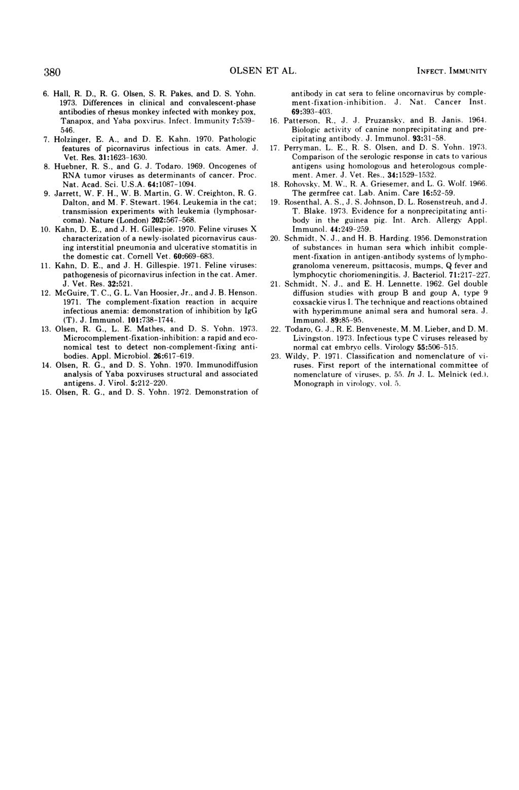 380 OLSEN ET AL. 6. Hall, R. D., R. G. Olsen, S. R. Pakes, and D. S. Yohn. 1973.