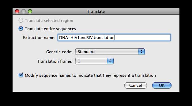 5. Click on the Translate button to convert the DNA sequence data into protein