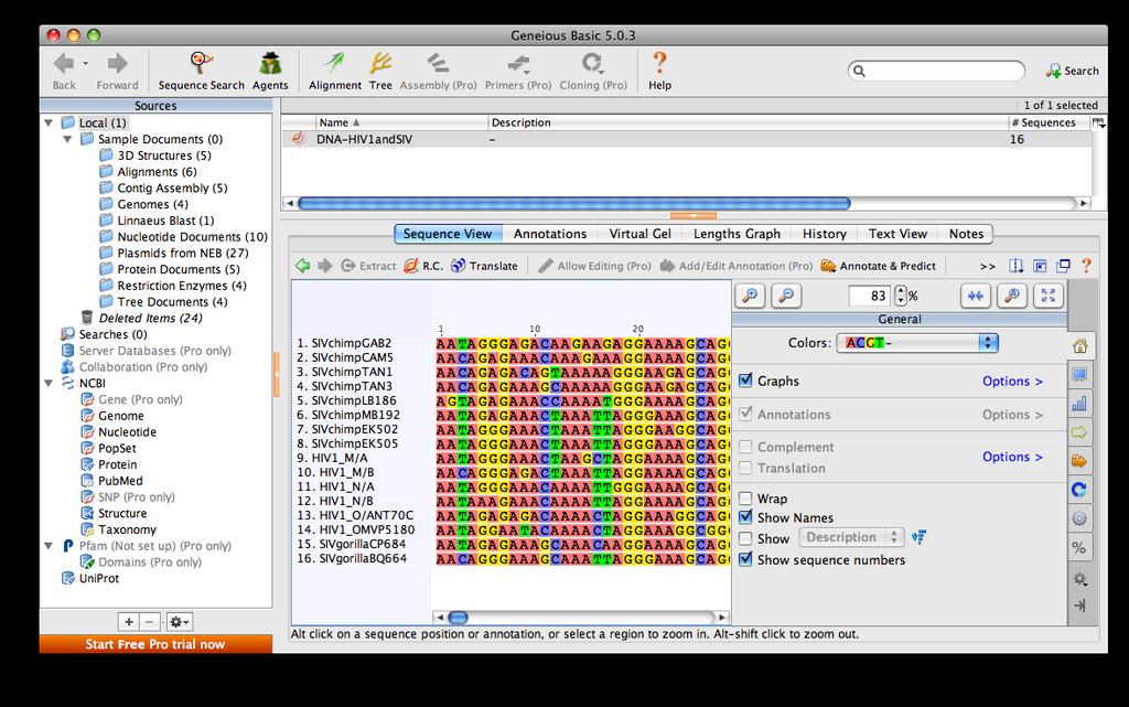 3. You can use the magnifying glass buttons to zoom in on the nucleotide data: Zoom