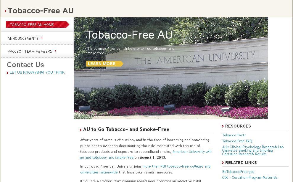 Communications Tobacco- and Smoke-Free Website - Launched week of March 18 - Direct URL: http://www.