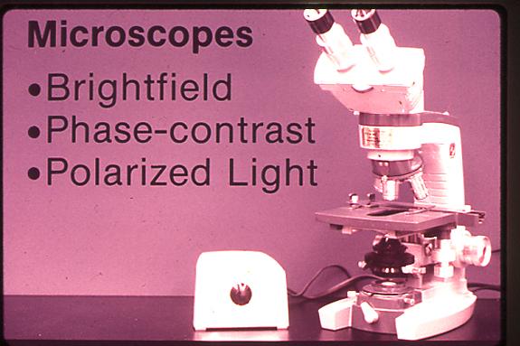 Table 6-5 page 73 provides information on types of microscopic techniques that have application in UA Brighfield microscope very subdued light: lowered condenser,