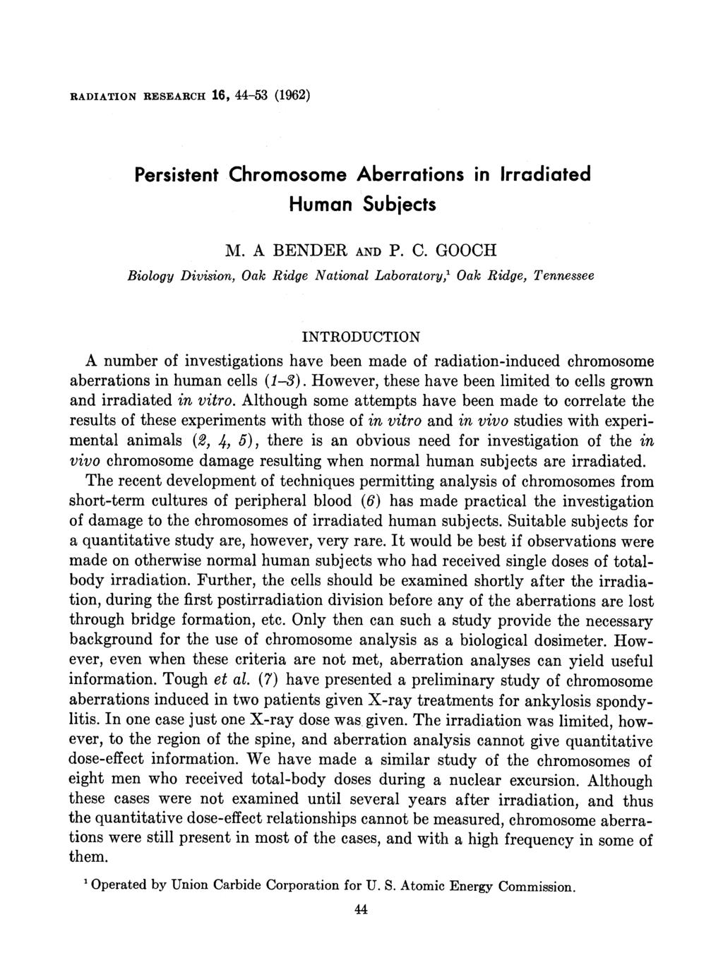 RADIATION RESEARCH 16, 44-53 (1962) Persistent Ch