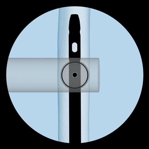 Incline the drive so that the tip of the drill bit is centred over the locking hole. The drill bit should almost completely fill the circle of the locking hole.