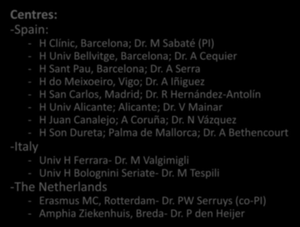 R Hernández-Antolín - H Univ Alicante; Alicante; Dr. V Mainar - H Juan Canalejo; A Coruña; Dr. N Vázquez - H Son Dureta; Palma de Mallorca; Dr.