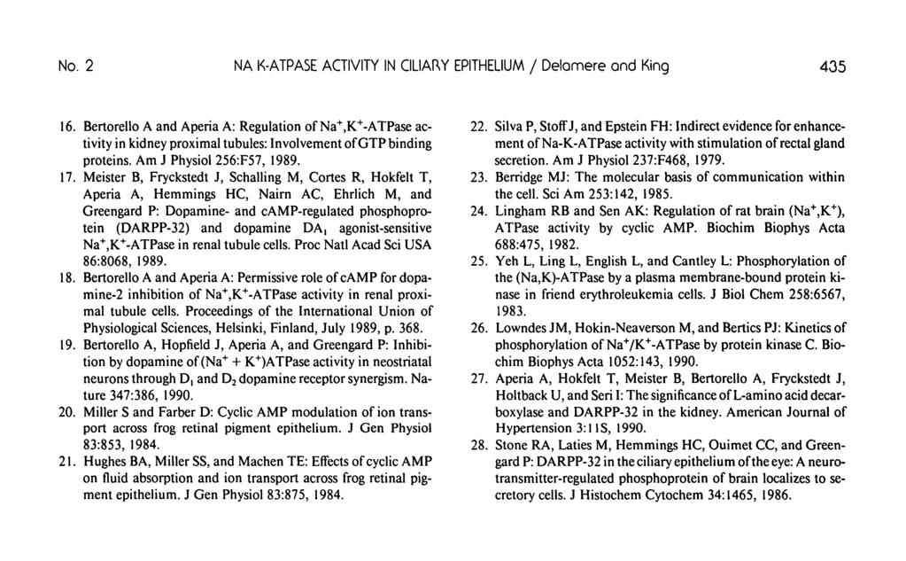 No. 2 NA K-ATPASE ACTIVITY IN CILIARY EPITHELIUM / Delomere and King 435 16.
