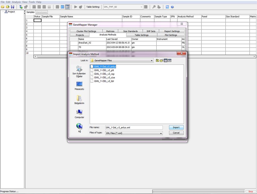 On the Analysis Methods tab, click Import. Choose GML_Ydel_anl file and click Import.