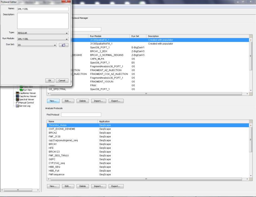 Complete the Protocol Editor dialog box as following: Type the name as GML_YdeL.