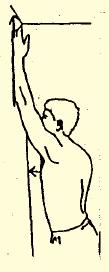 Hold 10 seconds. 2. Comer stretch Standing facing a comer, position the arms as illustrated with the elbows at shoulder level.