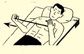 4. Supine passive arm elevation Lie on your back. Hold the affected arm at the elbow with the opposite hand.