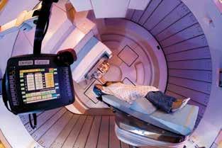 The gantry with a patient during the procedure. Photo courtesy of MD Anderson Proton Therapy Center During the proton therapy session, the medical attendant leaves the room.