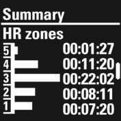 Heart rate zones Visible if heart rate sensor in use Average heart rate Maximum heart rate Calories Fat burn %