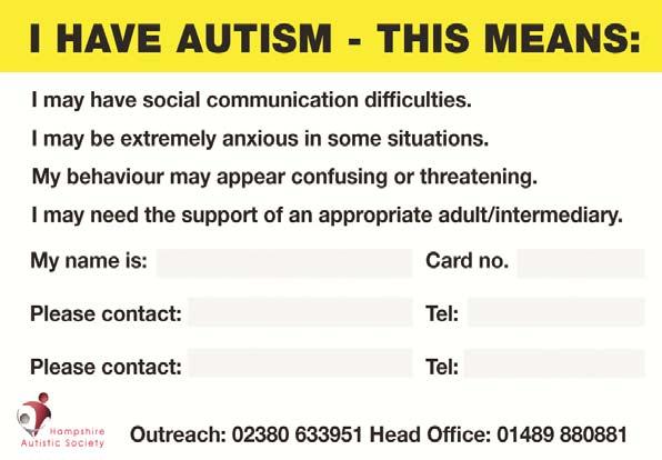 Autism Alert Card The Card is free at source but 1 is charged for replacements Hampshire