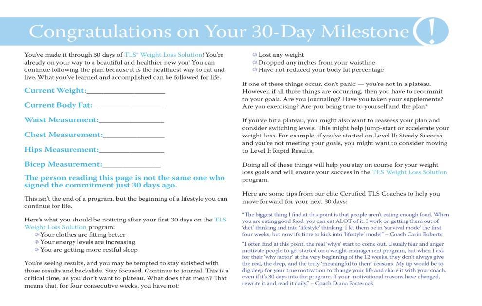 TLS Weight Loss Solution Guide 90-day Journaling Coach Milestone