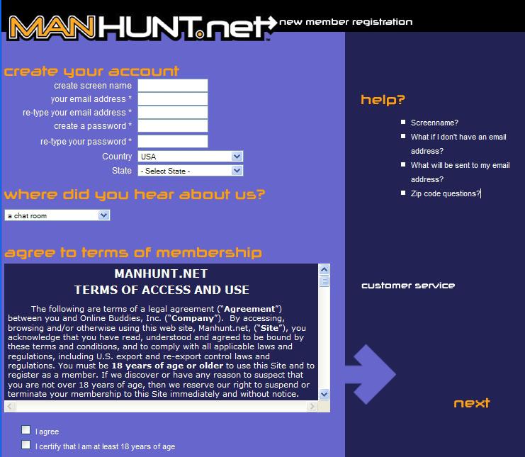 Creating your profile Please proceed to the following link to create your profile: http://www.manhunt.net/register/register.php?