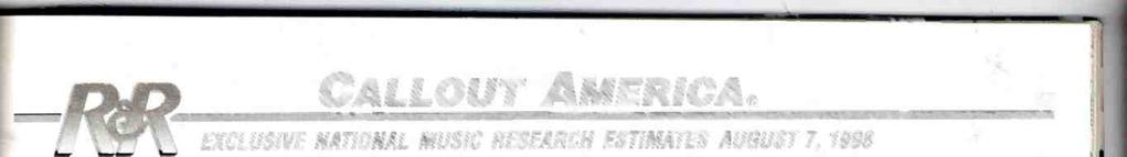 52.0% ARTST TTLE LABEL(S CALLOUT AMERCA 67 EXCLUSVE NATONAL MUSC RESEARCH ESTMATES AUGUST 7, 1998 CALLOUT AMERCAS song selection is based on the top titles from the R &R CHR/Pop chart for the airplay