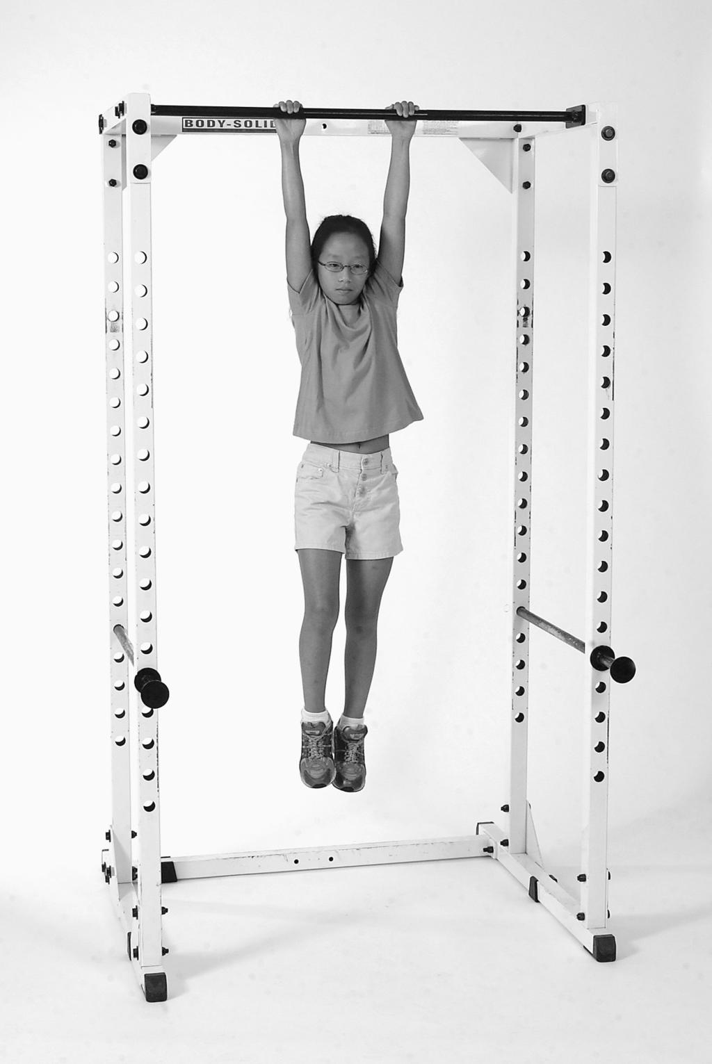 Muscular Strength, Endurance, and Flexibility Pull-Up Equipment and Facilities This test uses a horizontal bar at a height that allows the student to hang with arms fully extended and feet clear of
