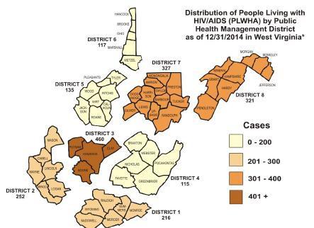 HIV/AIDS Based on the most recent data available from the West Virginia Bureau for Public Health, the prevalence of HIV/AIDS in Cabell County as of 12/31/2014 remains relatively low compared to some