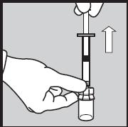 5, pull the white plunger rod out to 0.6. You will see the liquid medication from the vial go into the syringe.